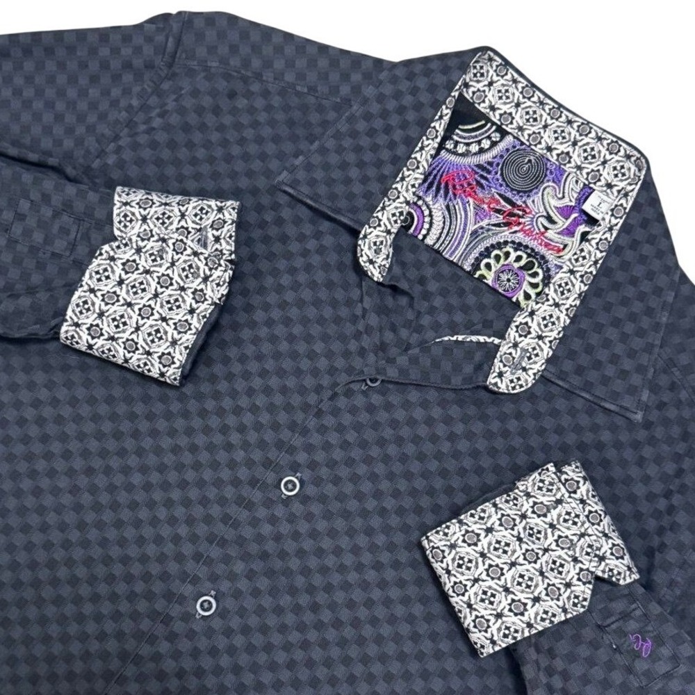 Robert Graham Vintage Button Down Shirt Mens Large Black Checker Contrast Cuffs